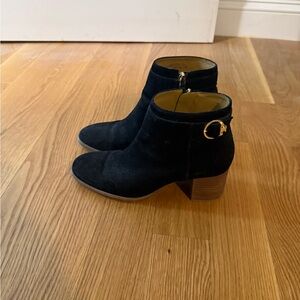 Tory Burch Black Suede Ankle Boots with Gold Buckle - Women